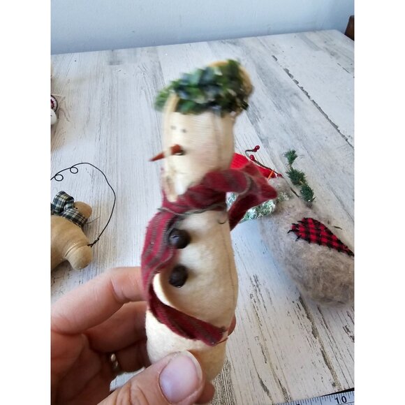 Shabby chic snowman ornament set tree scarf plush Xmas decor - Picture 4 of 8